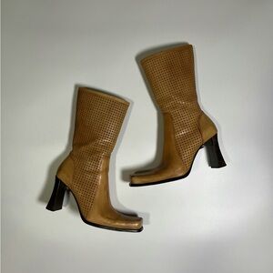 vintage tan leather square toed boots